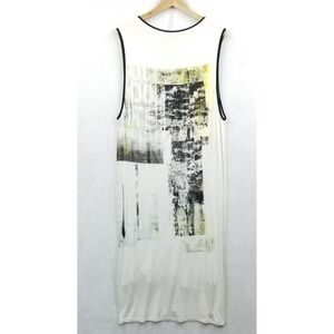 Helmut Lang Maxi Dress‎ Women M White Graphic Print Jersey Lined Rocker Chic Art